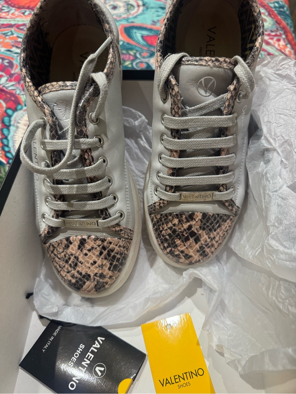 Valentino Gray Sneakers with Pink Snake-Print Accents